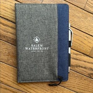 Salem Waterfront Gray and Blue Fabric Zippered Lined Notebook with A Pen 🖊️ New!